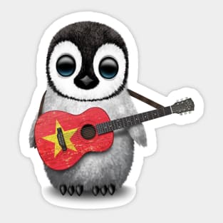 Baby Penguin Playing Vietnamese Flag Guitar Sticker